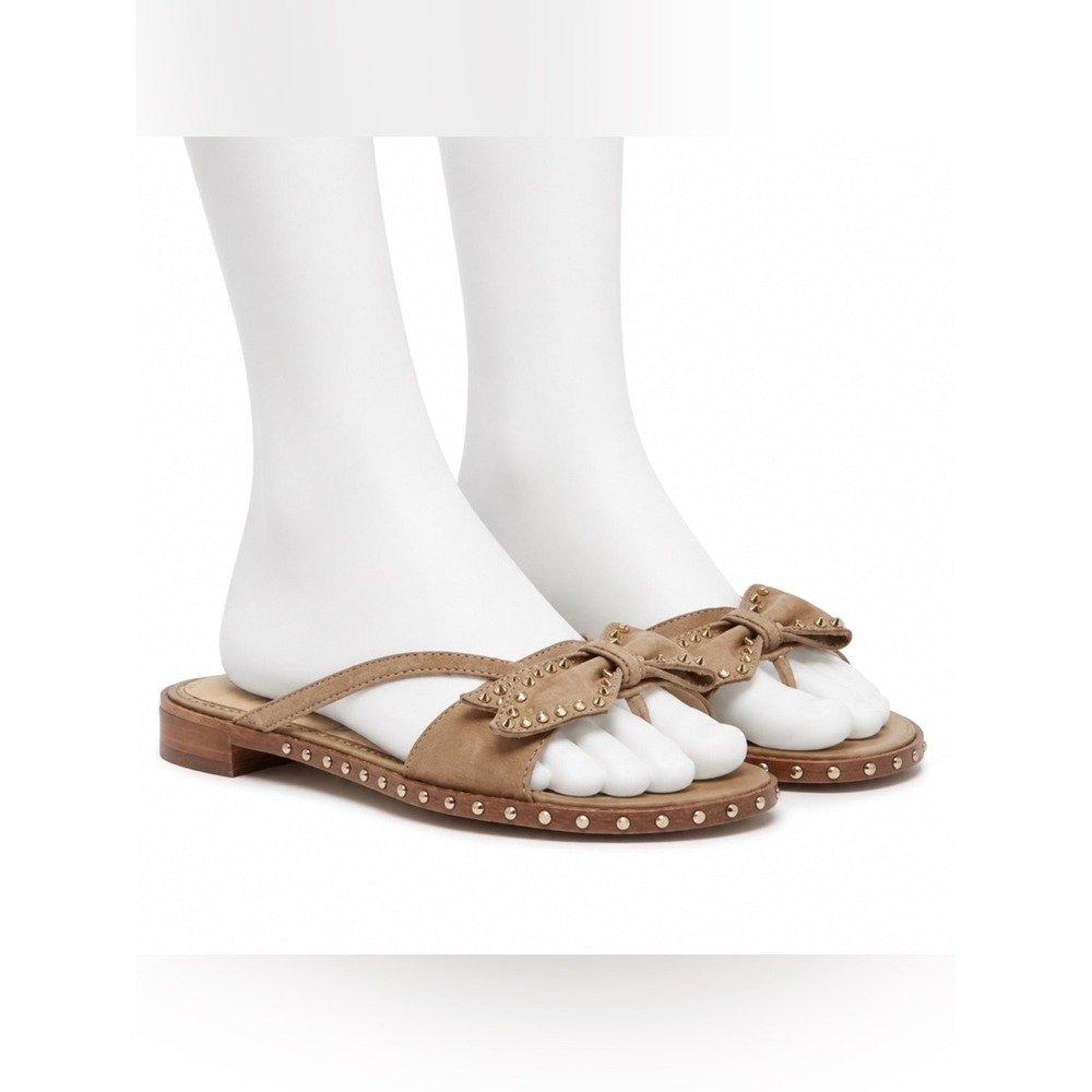 Sam Edelman Dariel Sandals Women 8.5 Taupe Suede Bow Studded Flat Boho Chic